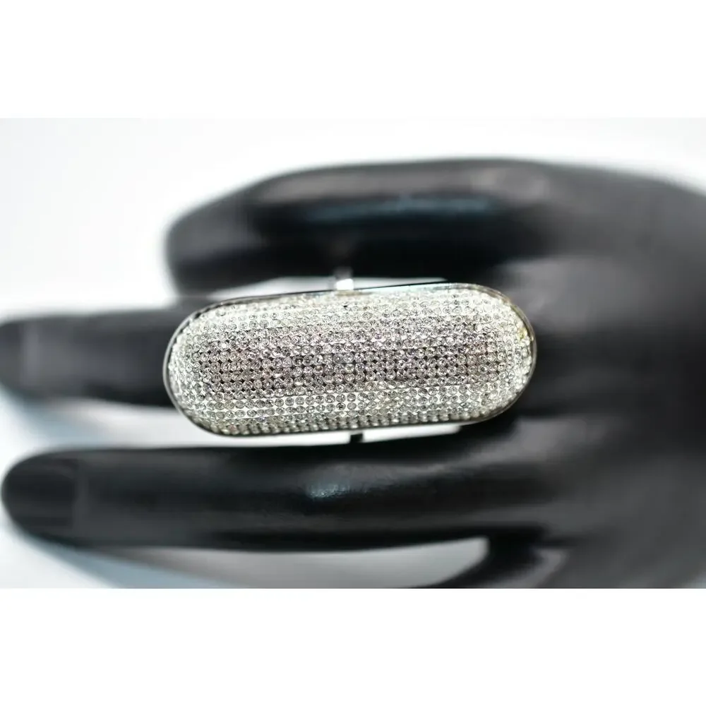 Rebecca Minkoff Cocktail Ring Sparkling Rhinestone Crystal Pave Silver 7.5 Bin1
